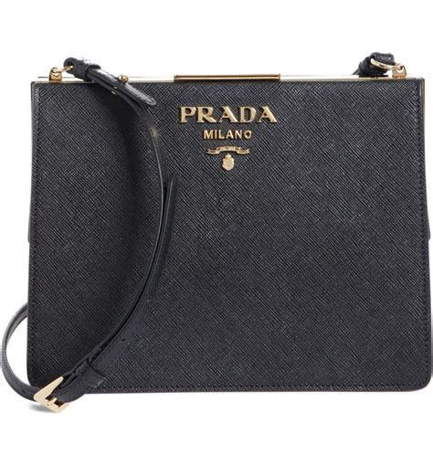 prada small frame saffiano & city calfskin leather shoulder bag